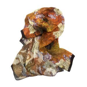 Floral Sheer Lightweight Scarf With Autumn-Toned Print & Delicate Pattern